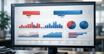 Dashboard laporan keuangan multi mata uang SAP Business One yang menampilkan perbandingan profit dalam IDR dan USD secara real-time