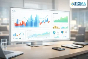 Dashboard monitoring cash flow SAP Business One menampilkan grafik perbandingan laba rugi dan posisi kas real-time untuk eksekutif