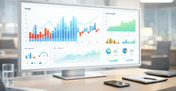 Dashboard monitoring cash flow SAP Business One menampilkan grafik perbandingan laba rugi dan posisi kas real-time untuk eksekutif