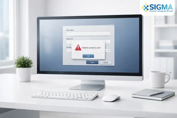 Dashboard SAP Business One dengan pesan error Failed to Connect SLD pada layar login user