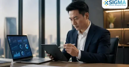 Finance Manager menggunakan dashboard SAP Business One untuk memantau proses tutup buku akhir tahun perusahaan yang akurat